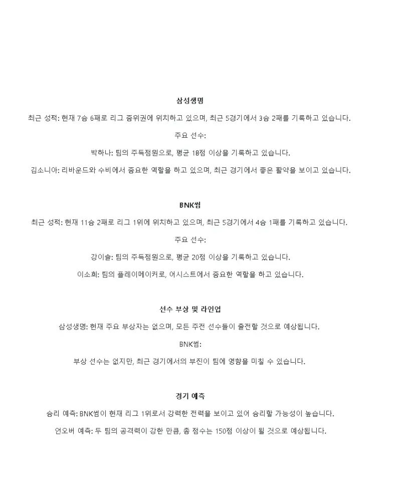 2024년12월12일 용인 삼성생명 블루밍스 BNK 썸 KBL 올스티비