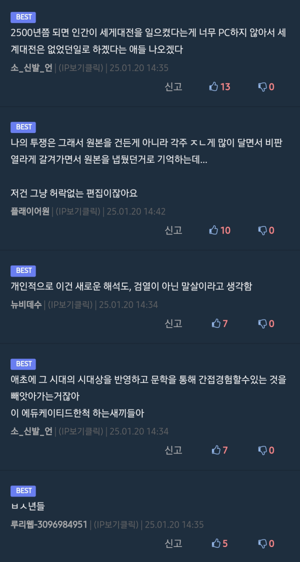 사후개정판 검열에 대한 의견차이