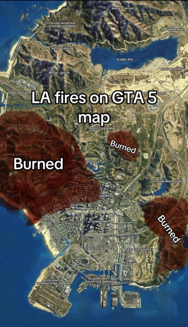 GTA 지도로보는 LA산불 피해 수준