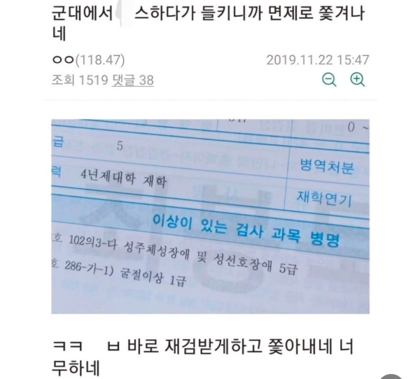 군대에서 면제 받았다는 디시인