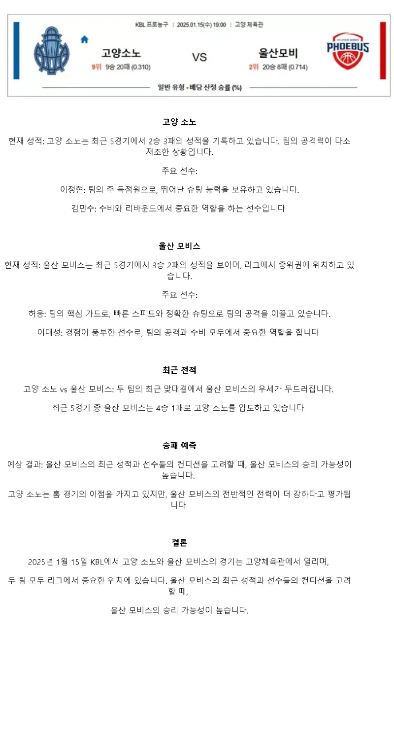 2025년1월15일 스카이거너스 울산 현대모비스 피버스 KBL 올스티비