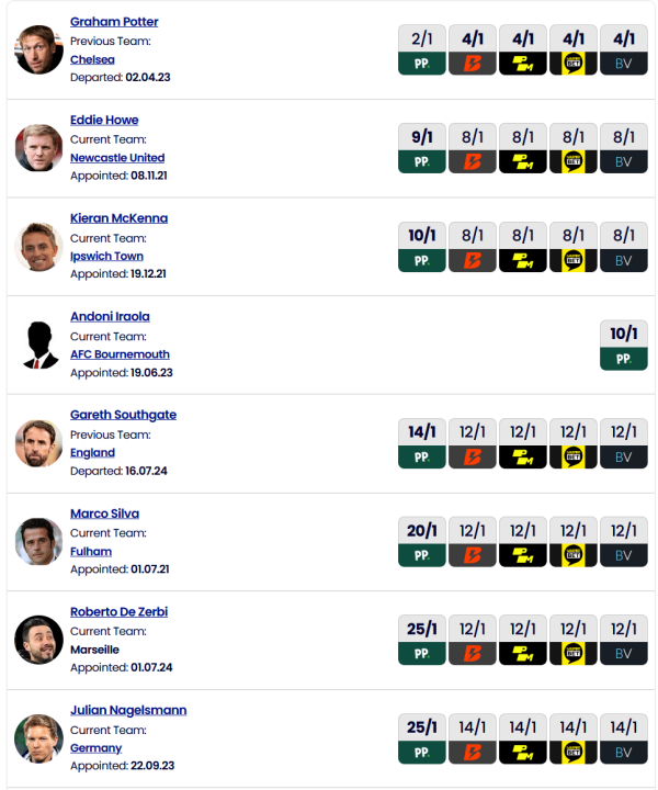 토트넘 차기감독 후보들 배당률