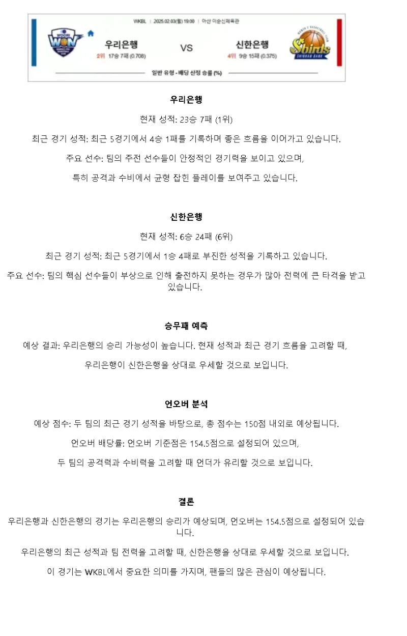2025년2월3일 우리은행 우리WON 인천 신한은행 에스버드 KBL 올스티비