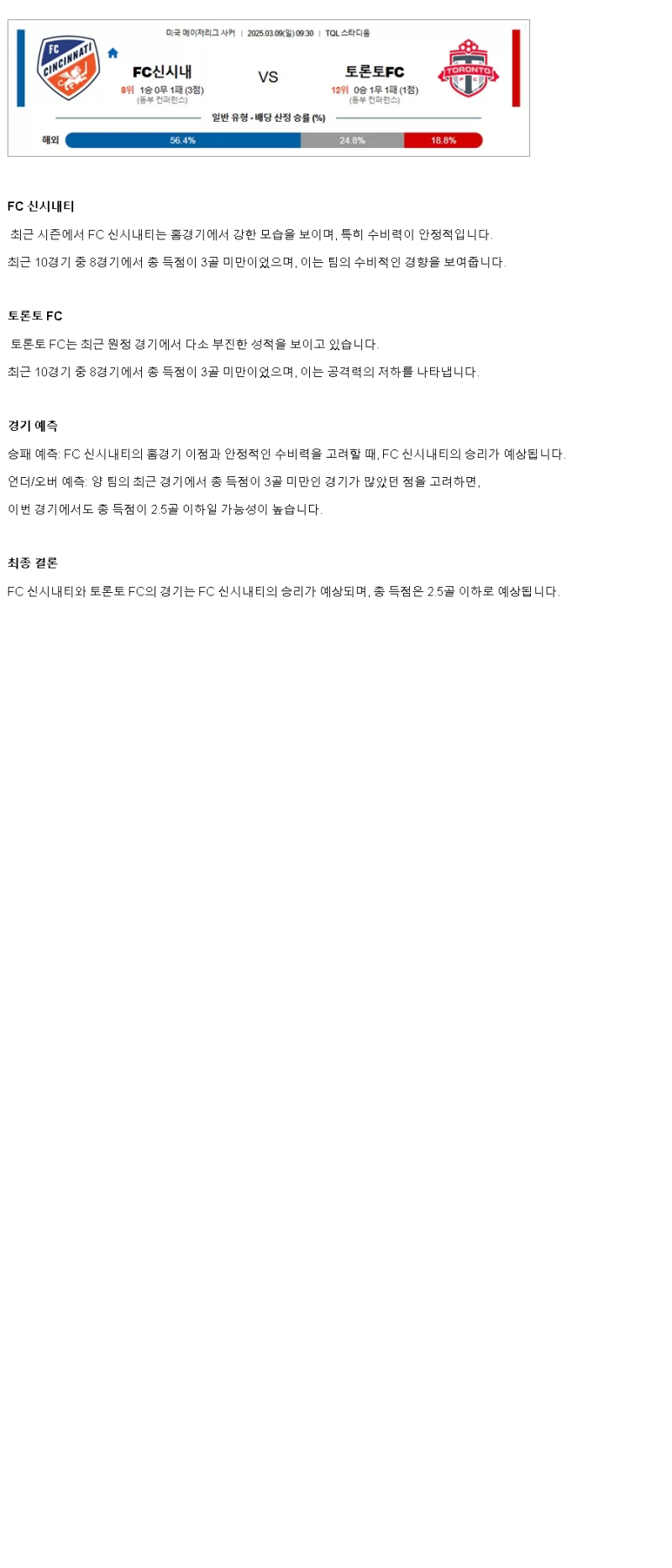 2025년 03월 09일 신시내티 토론토 스포츠 중계 및 분석 올스티비