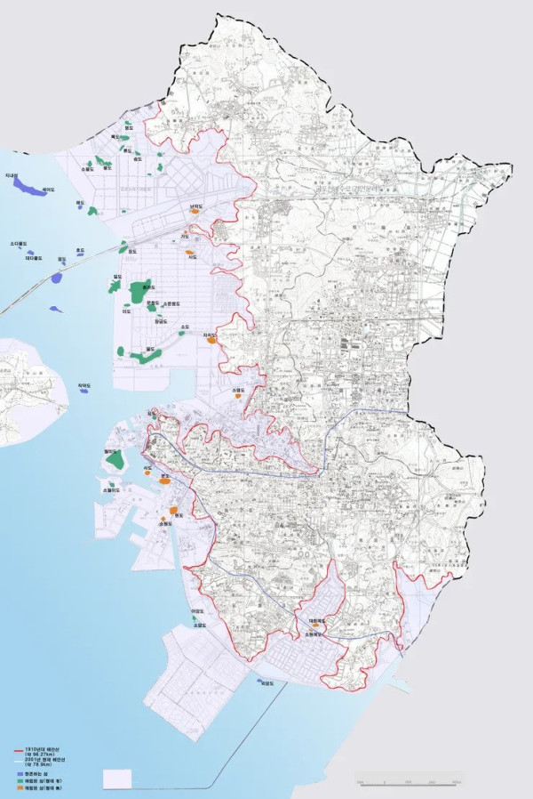 인천의 간척 사업 전후 사진