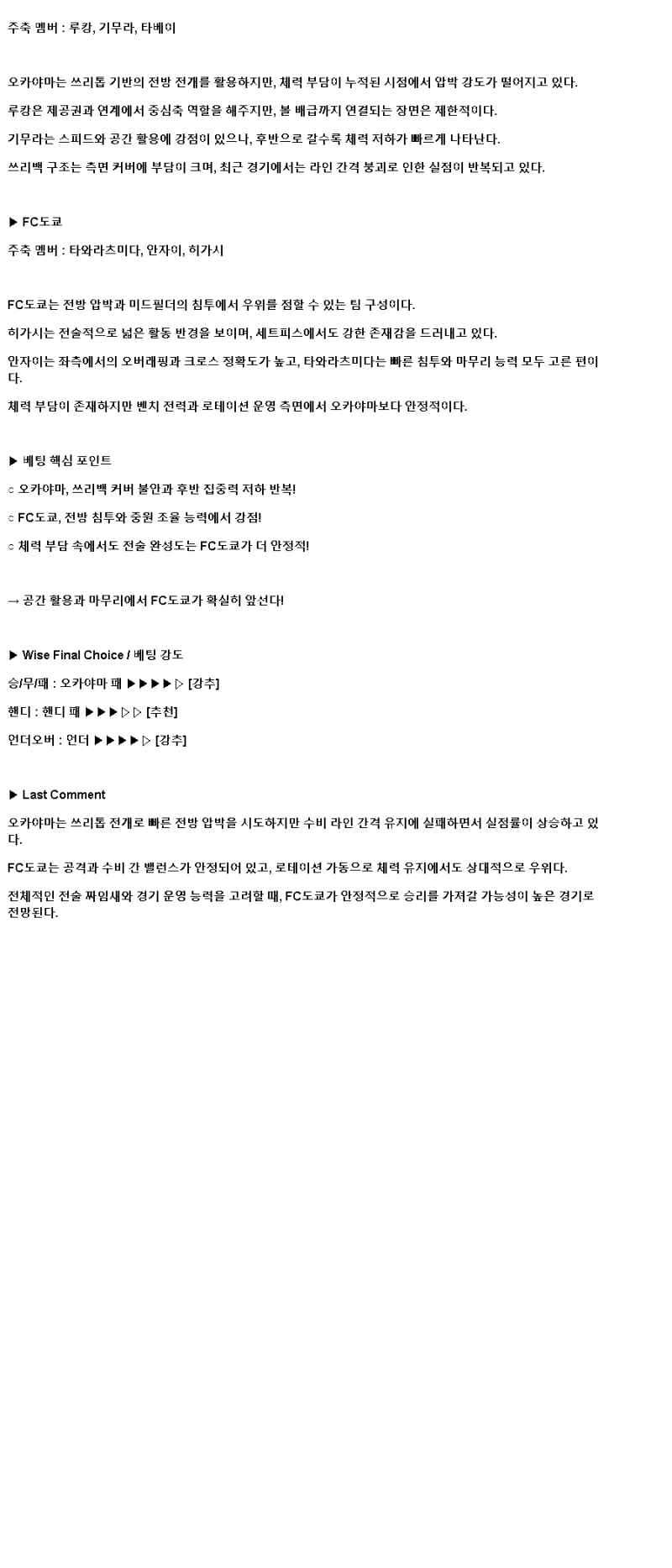 2025년 04월 06일 파지아노 FC 도쿄 해외스포츠 분석 및 중계 올스티비