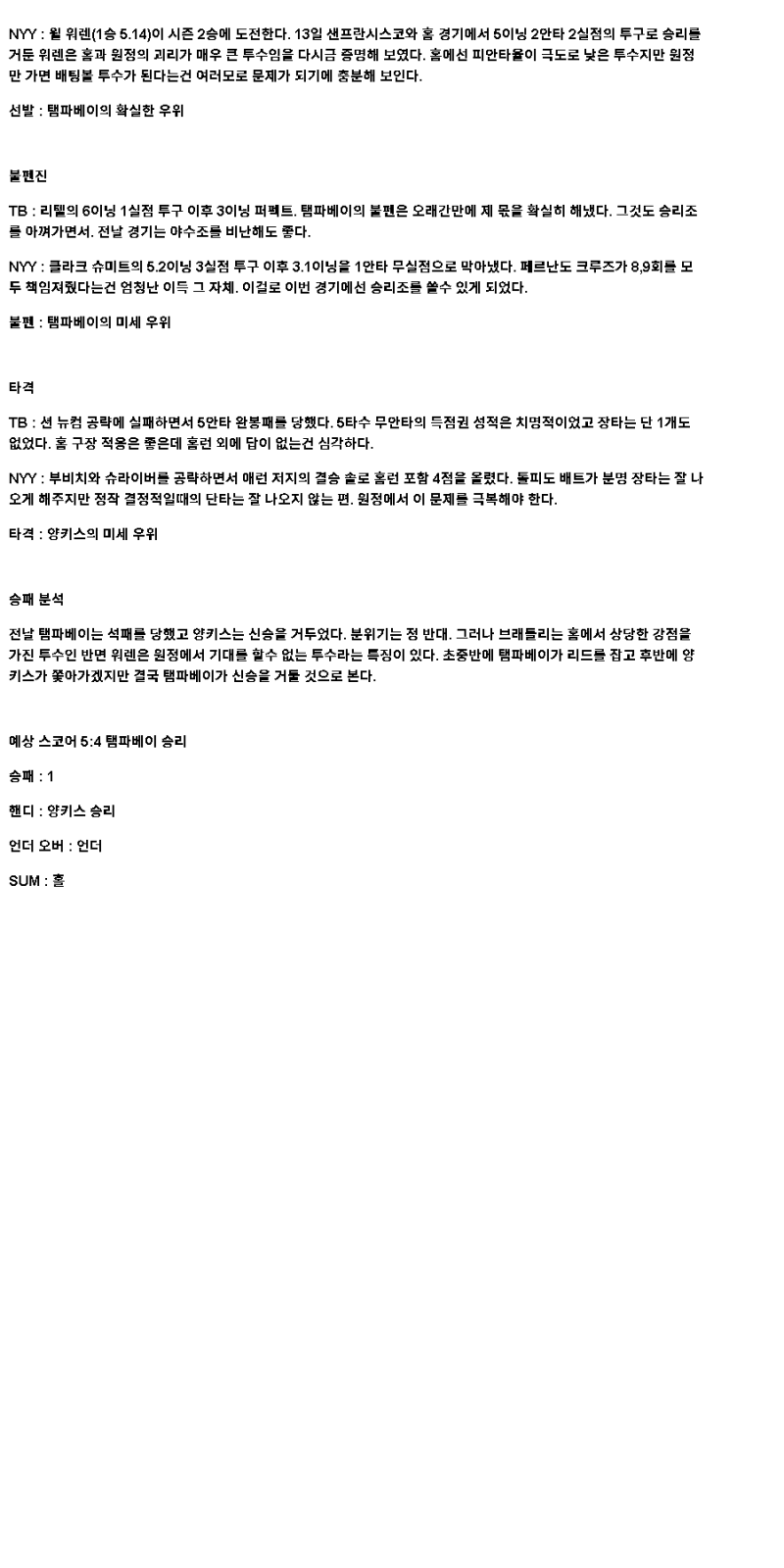 2025년 04월 18일 탬파베이 뉴욕양키스 MLB 중계 및 분석 올스티비