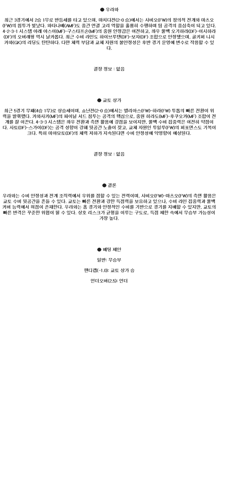 2025년 04월 16일 우라와 상가 해외축구 분석 및 중계 올스티비