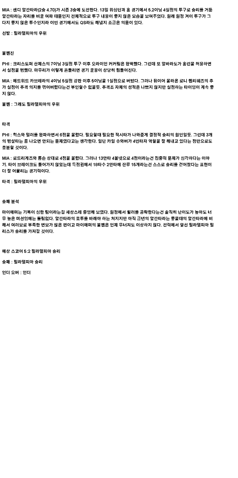 2025년 04월 19일 필라델피아 마이애미 해외야구 분석 및 중계 올스티비