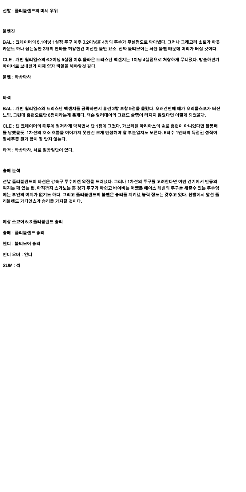 2025년 04월 18일 볼티모어 클리블랜드 미국야구 분석 및 중계 올스티비
