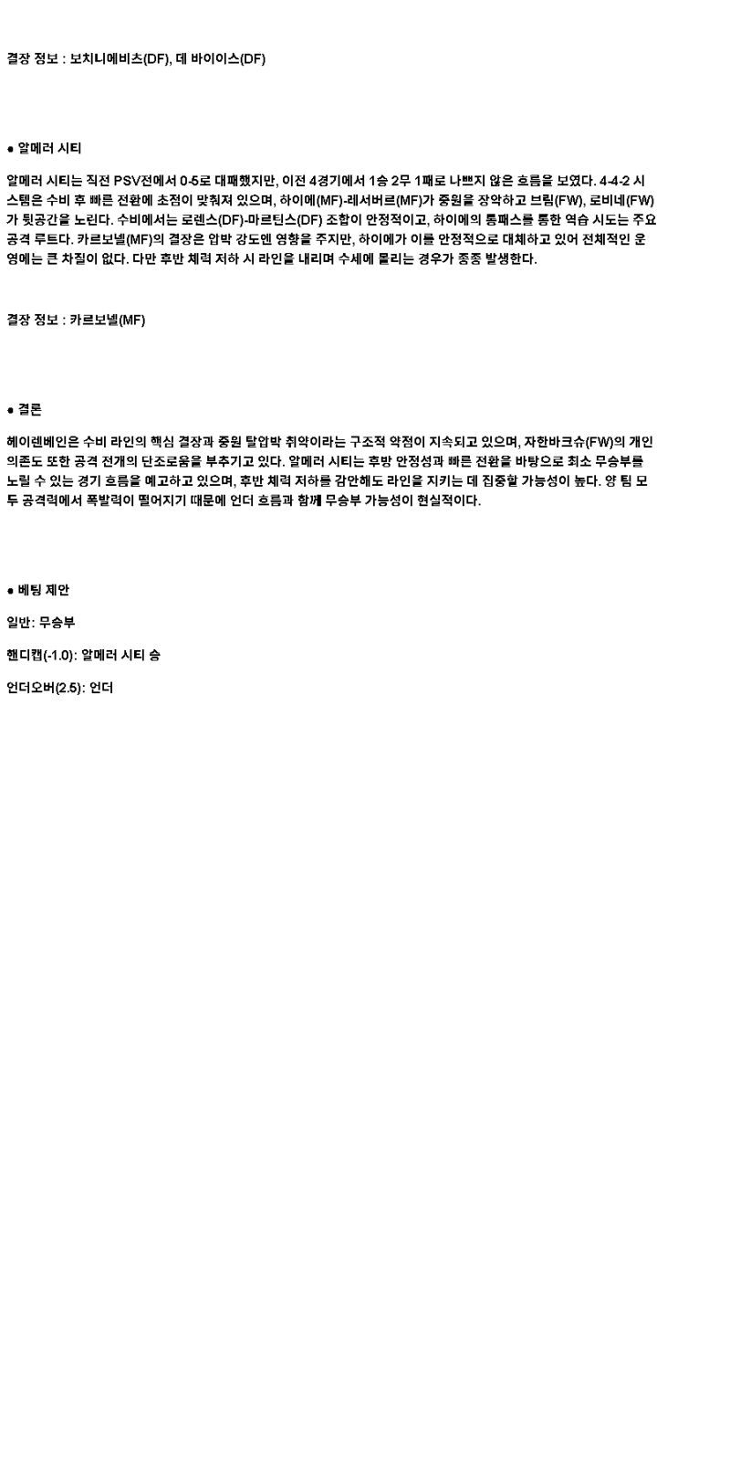 2025년 04월 20일 히렌빈 알메러 해외축구 중계 및 분석 올스티비