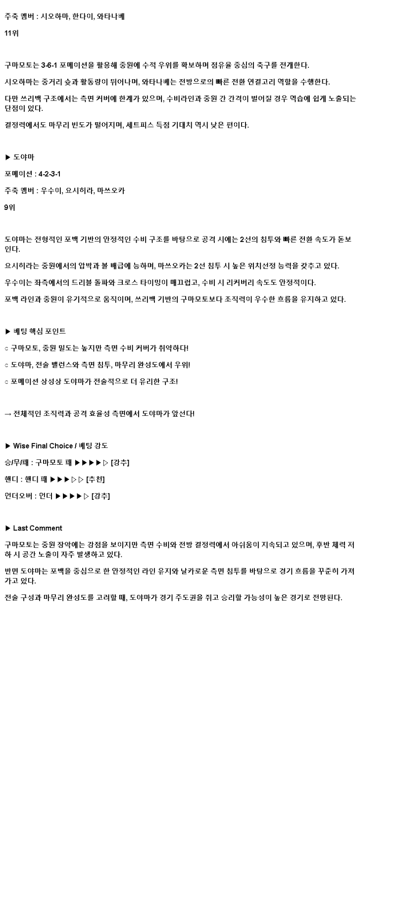 2025년 04월 06일 로아소 구마모토 카탈레 도야마 스포츠 분석 및 중계 올스티비