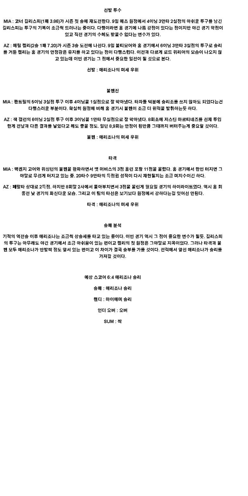 2025년 04월 16일 마이애미 애리조나 해외야구 중계 및 분석 올스티비