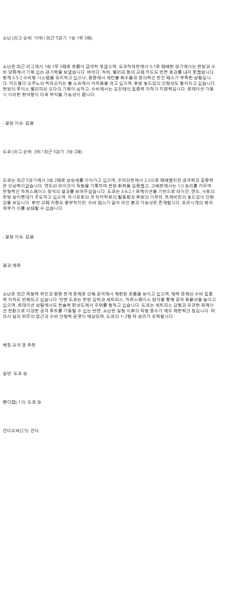 2025년 05월 21일 쇼난 도쿄 스포츠 분석 및 중계 올스티비