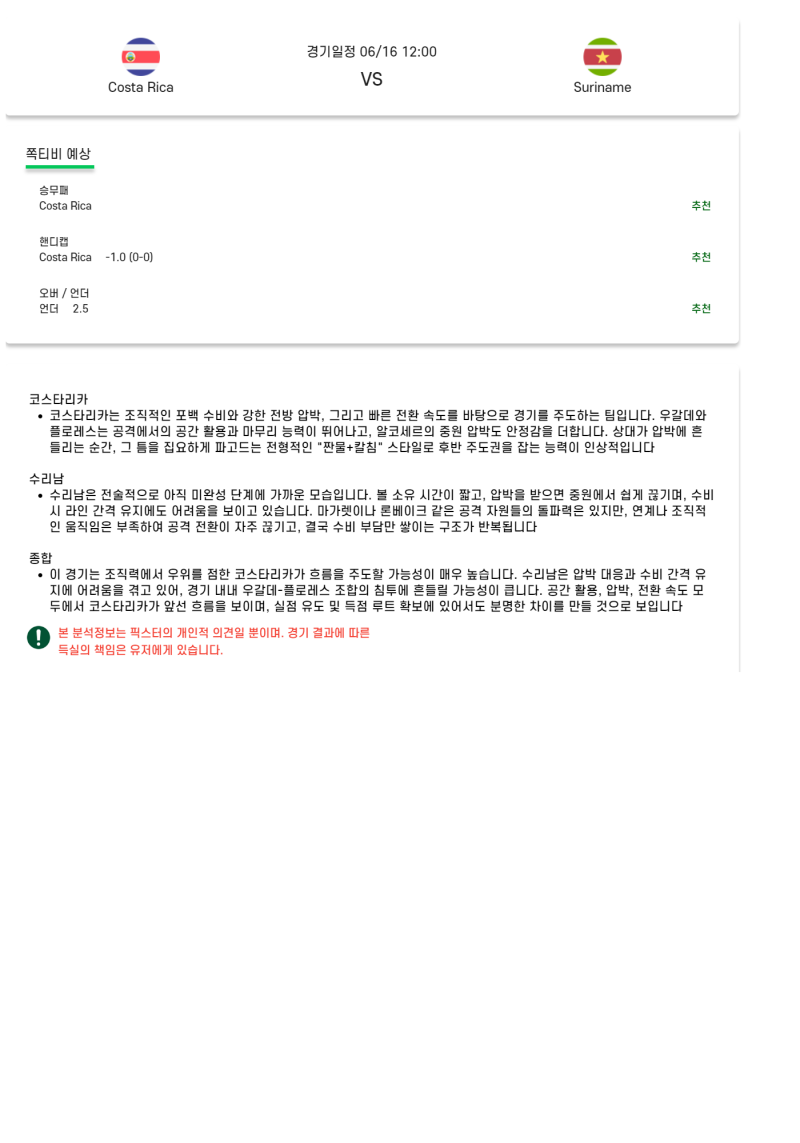 2025년 06월 15일 코스타리카 수리남 스포츠 중계 및 분석 올스티비