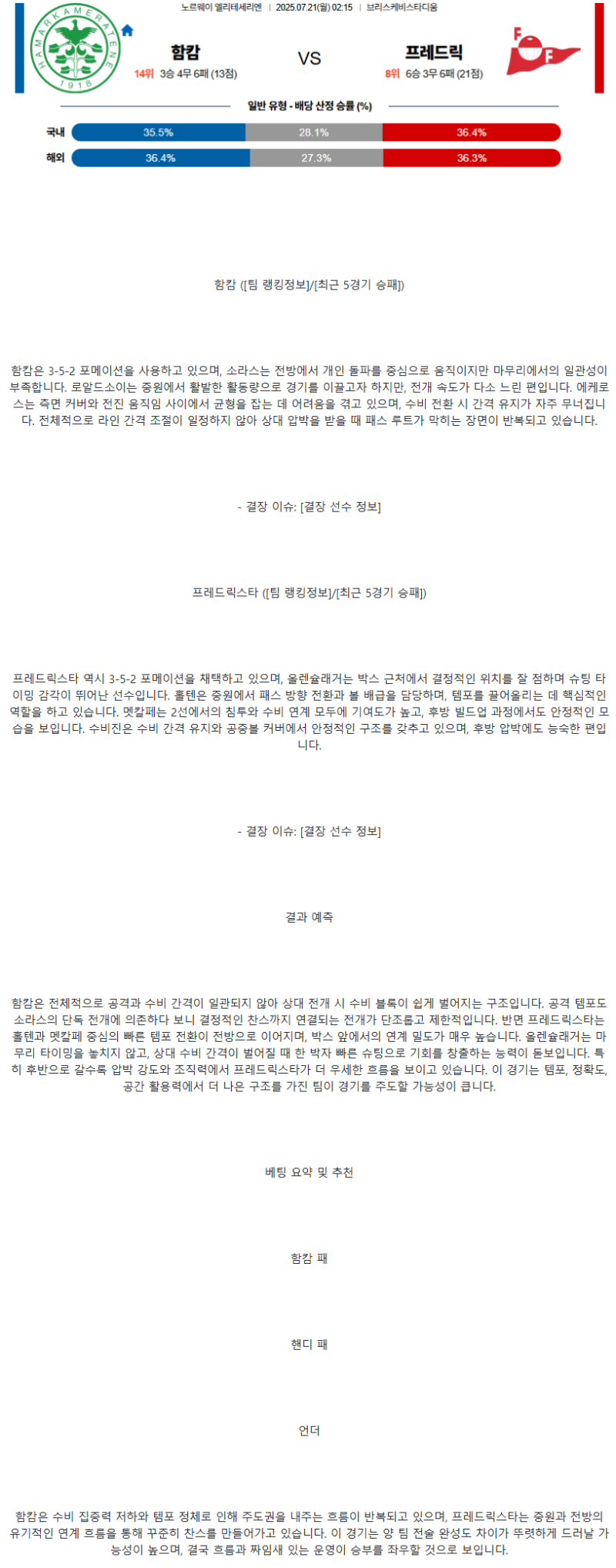 2025년 07월 20일 함캄 프레드릭 해외스포츠 분석 및 중계 올스티비