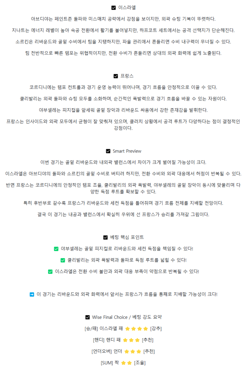 2025년 09월 01일 이스라엘 프랑스 미국농구 중계 및 분석 올스티비