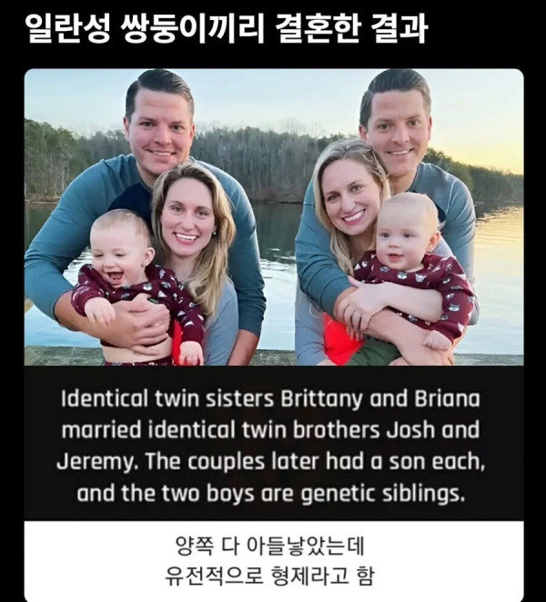일란성 쌍둥이끼리 결혼해본 결과