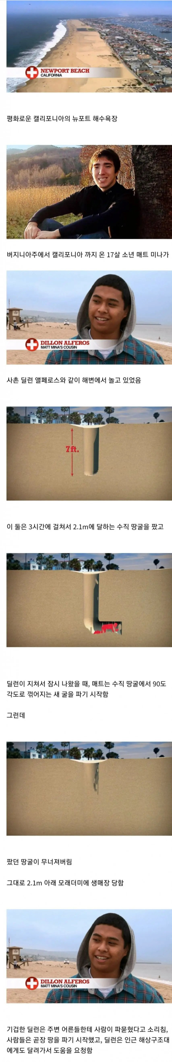 해수욕장에서 모래 파다가 생매장된 소년