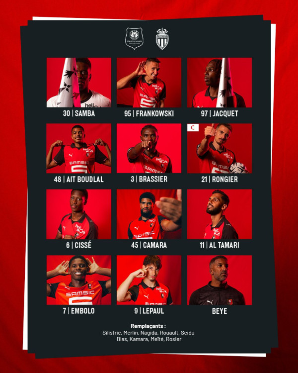 공홈 리그앙 13R 스타드 렌 FC vs AS 모나코 FC 선발 라인업