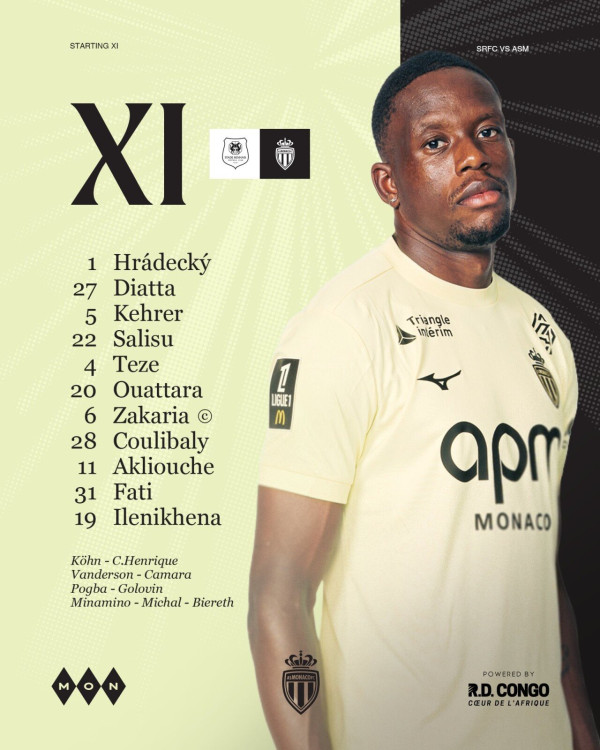 공홈 리그앙 13R 스타드 렌 FC vs AS 모나코 FC 선발 라인업