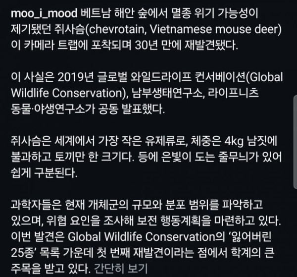 30년만에 돌아온 쥐사슴