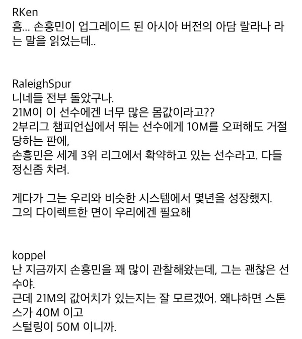 토트넘 손흥민 영입 당시 해외 커뮤 반응