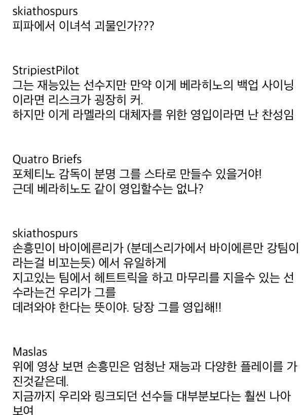 토트넘 손흥민 영입 당시 해외 커뮤 반응